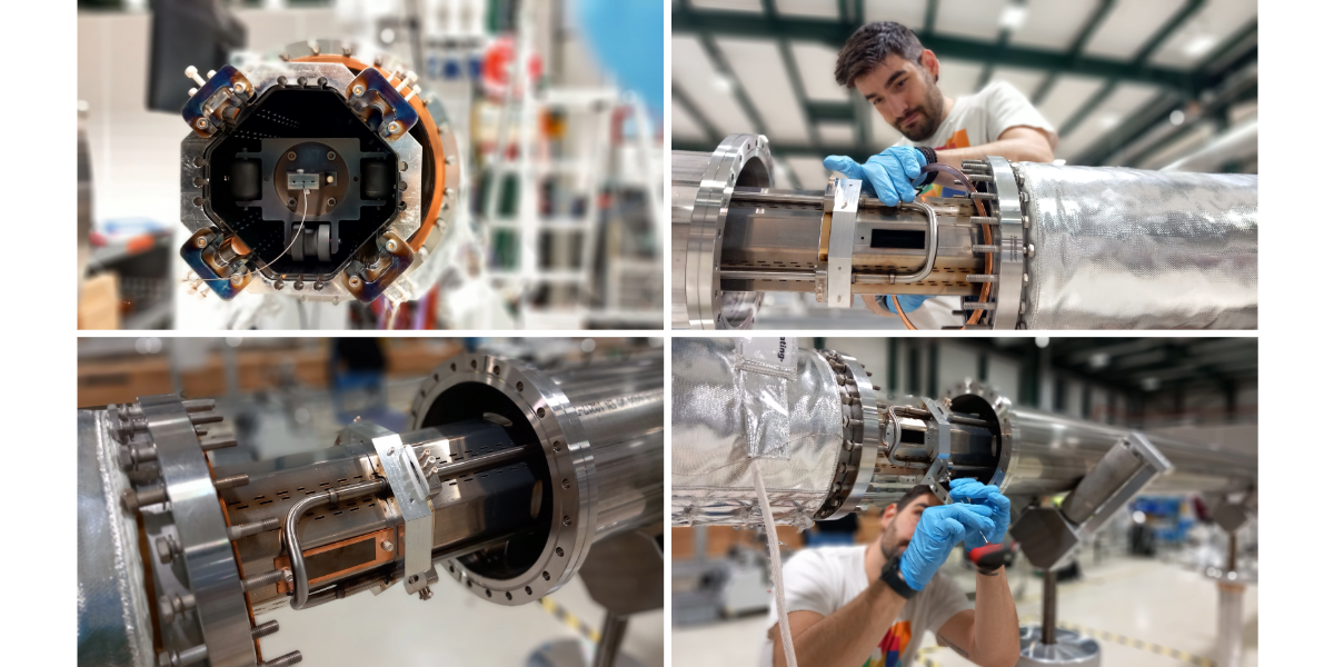 collage of photos: a man working on an octagonal tube